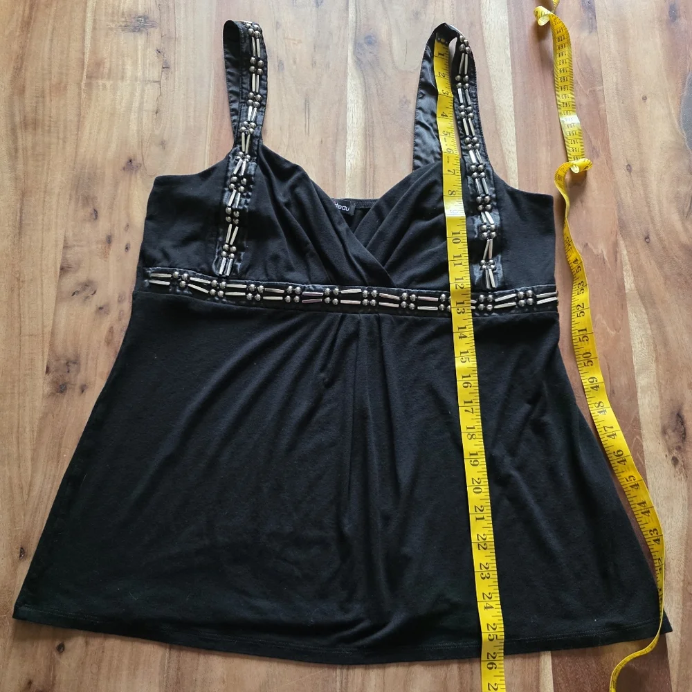 Le Chateau Black Sleeveless Sweatheart Neck Top, Silver Beaded Accents,Size XL - Picture 10 of 12